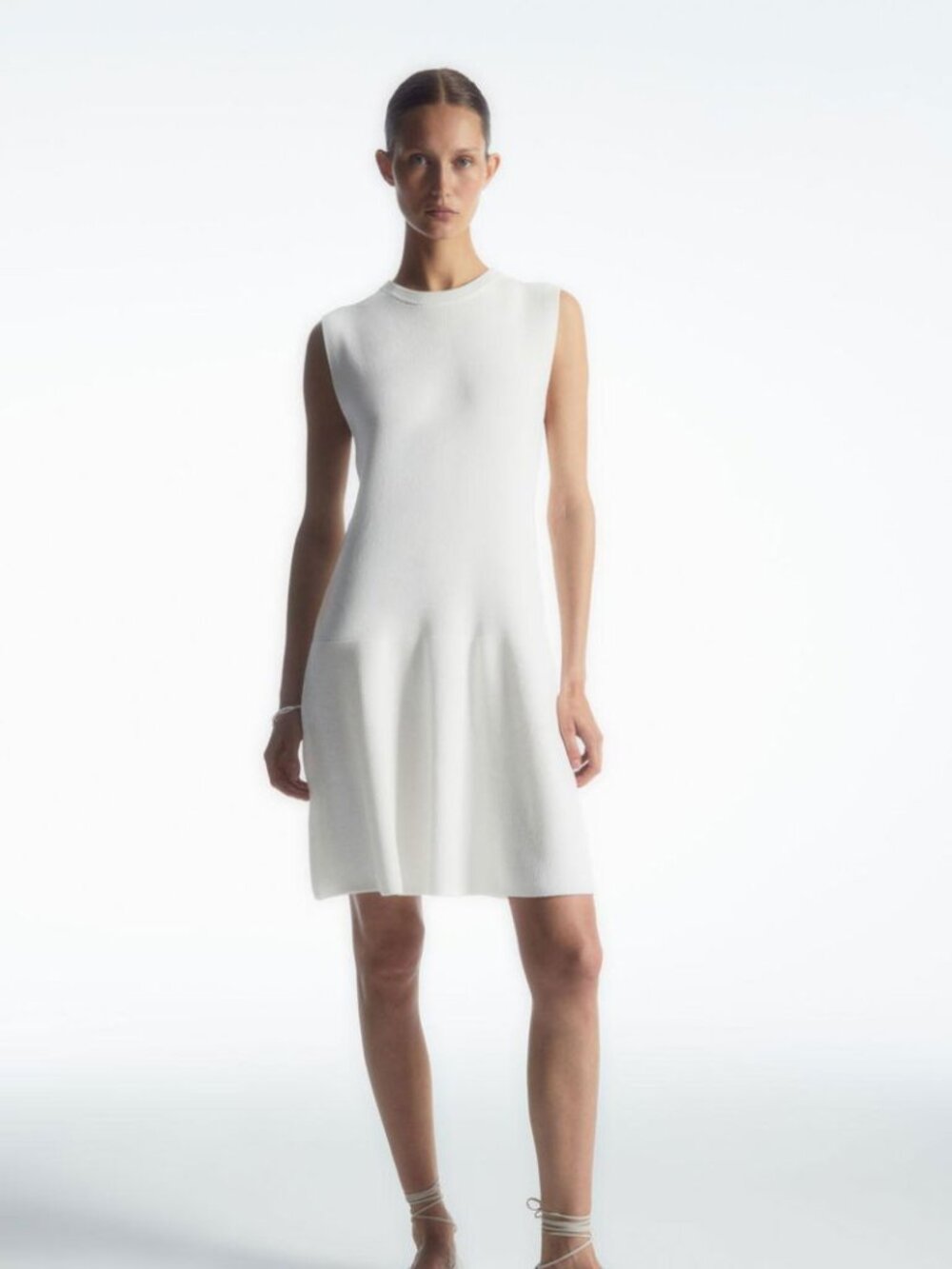 COS Ribbed-Knit Dropped-Waist Mini Dress in White Size Small